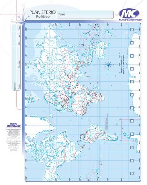25 Unico Mapa Planisferio Fisico Politico 2564